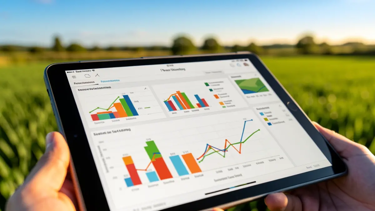 Generic image of a tablet with sustainable agriculture charts.