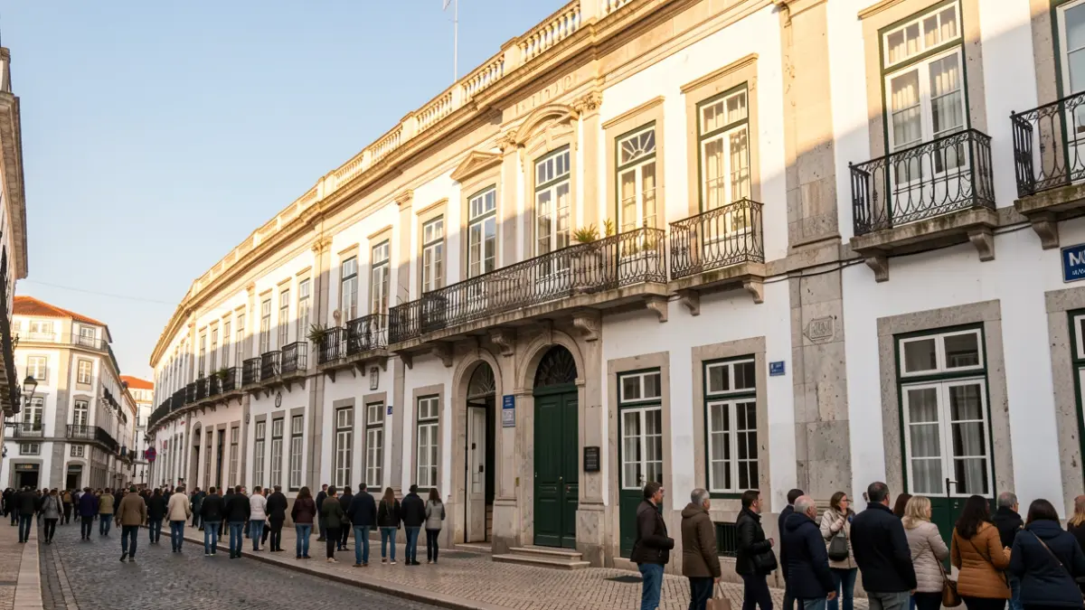 Facade of the Casa António Sérgio in Lisbon, a historic building with traditional Portuguese architecture, in the warm afternoon light.