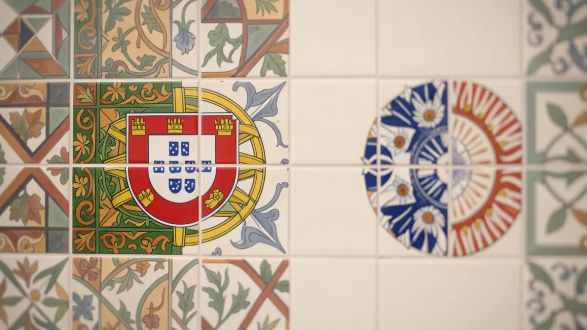 Imagem genérica de parceria económica entre Portugal e Índia, com padrões geométricos subtis em estilo de azulejo português e motivos indianos.