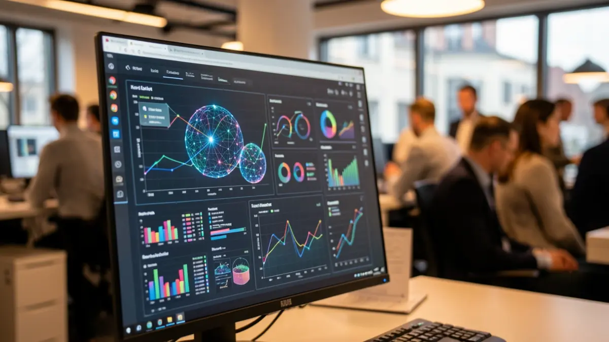 Imagen genérica de una pantalla de ordenador con gráficos de inteligencia artificial y big data.