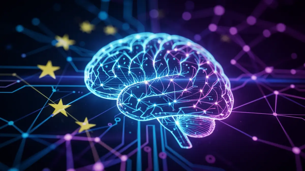 Generic image of abstract artificial intelligence patterns with European Union motifs.