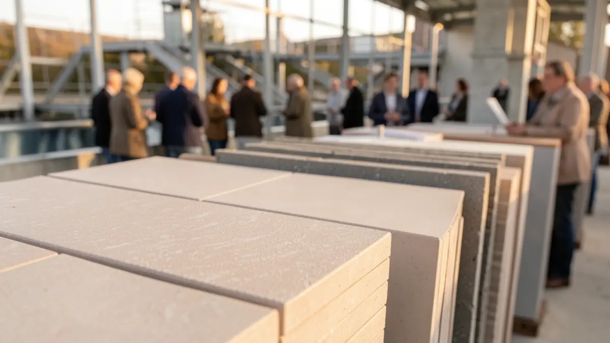 Imagem genérica de telhas cerâmicas e material de construção em ambiente industrial.