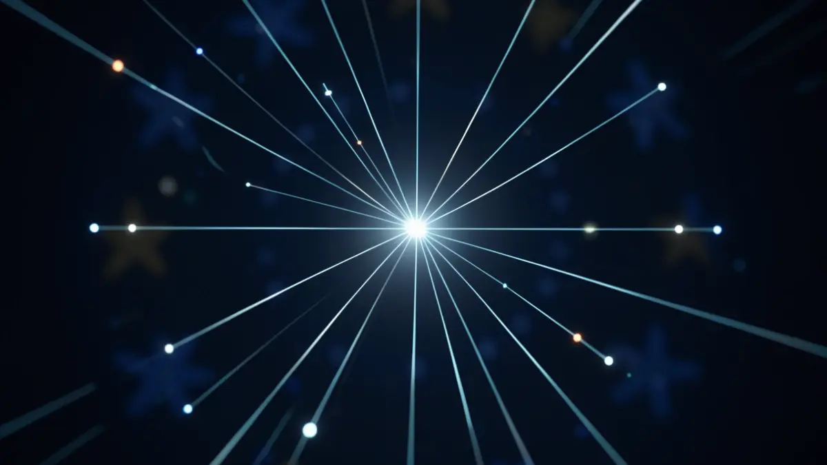 Abstract representation of defense innovation, with glowing lines connecting small nodes to a central, brighter node.