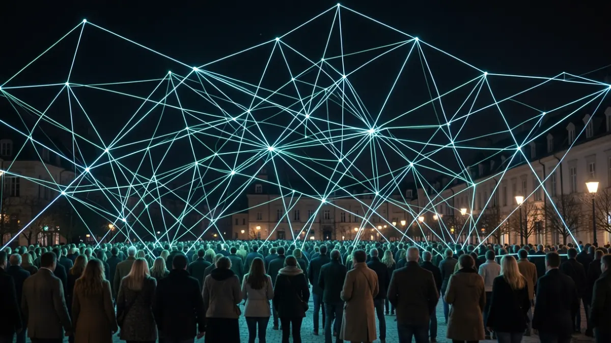 Imagem genérica de linhas de luz abstratas formando redes complexas sobre um fundo escuro, simbolizando inovação e energia limpa.
