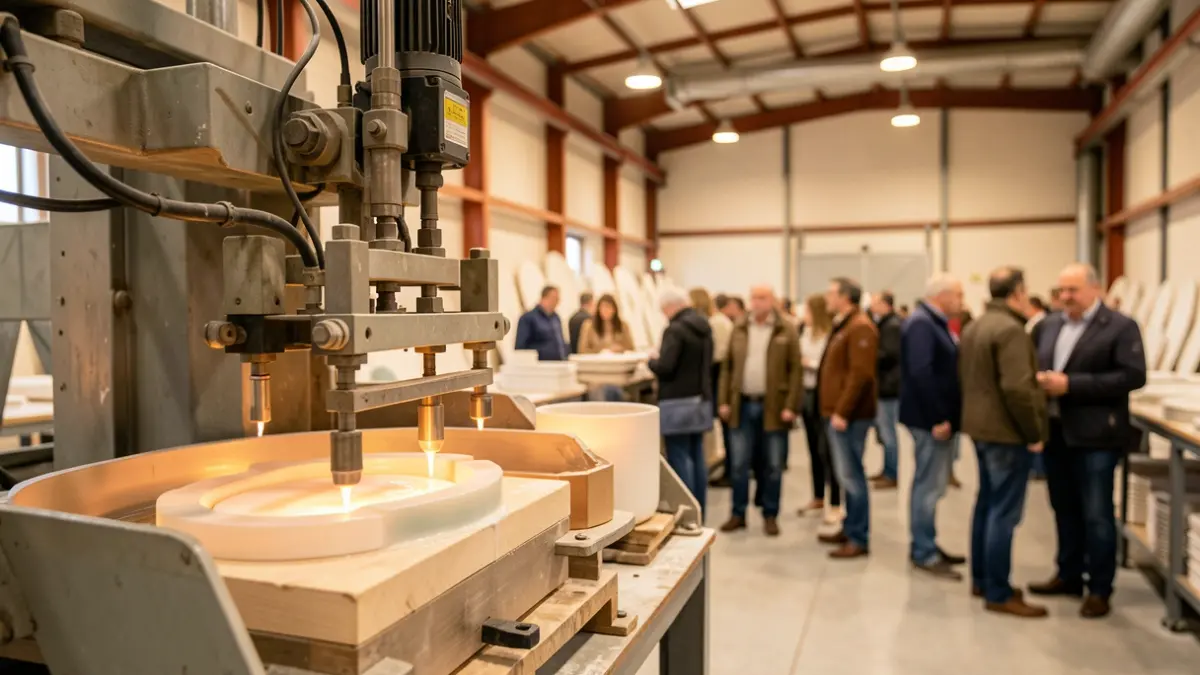 Imagem genérica de equipamento industrial de produção de porcelana com foco em tecnologia de sinterização elétrica.