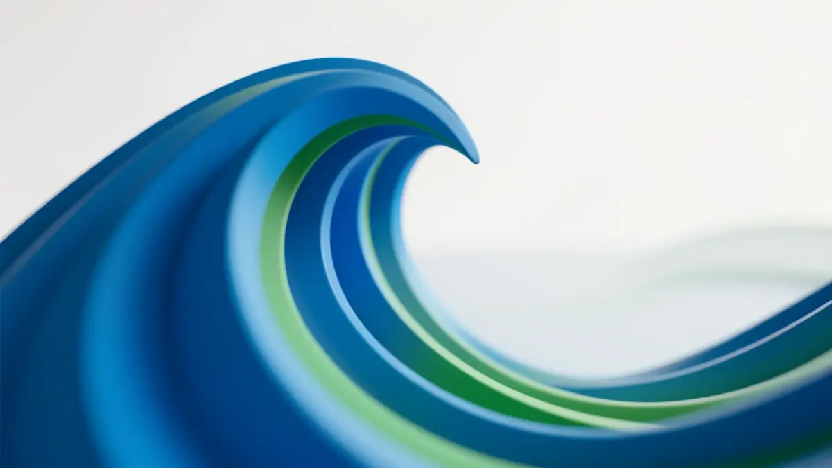 Generic image of a stylized blue wave with subtle green undertones, representing decarbonisation and sustainability.