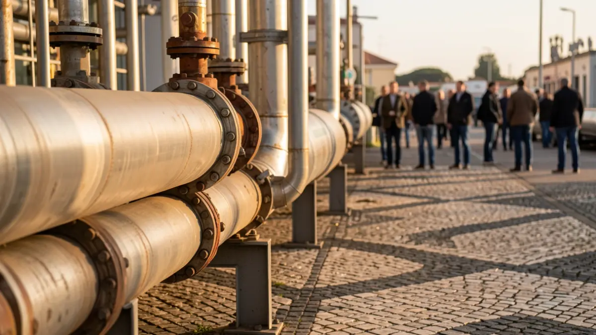 Generic image of industrial infrastructure for storing petroleum products with Portuguese pavement.