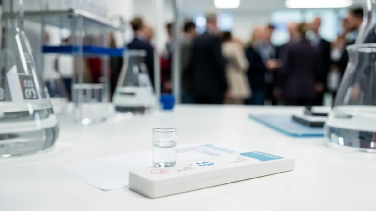 Generic image of a rapid diagnostic test kit with blurred laboratory material.