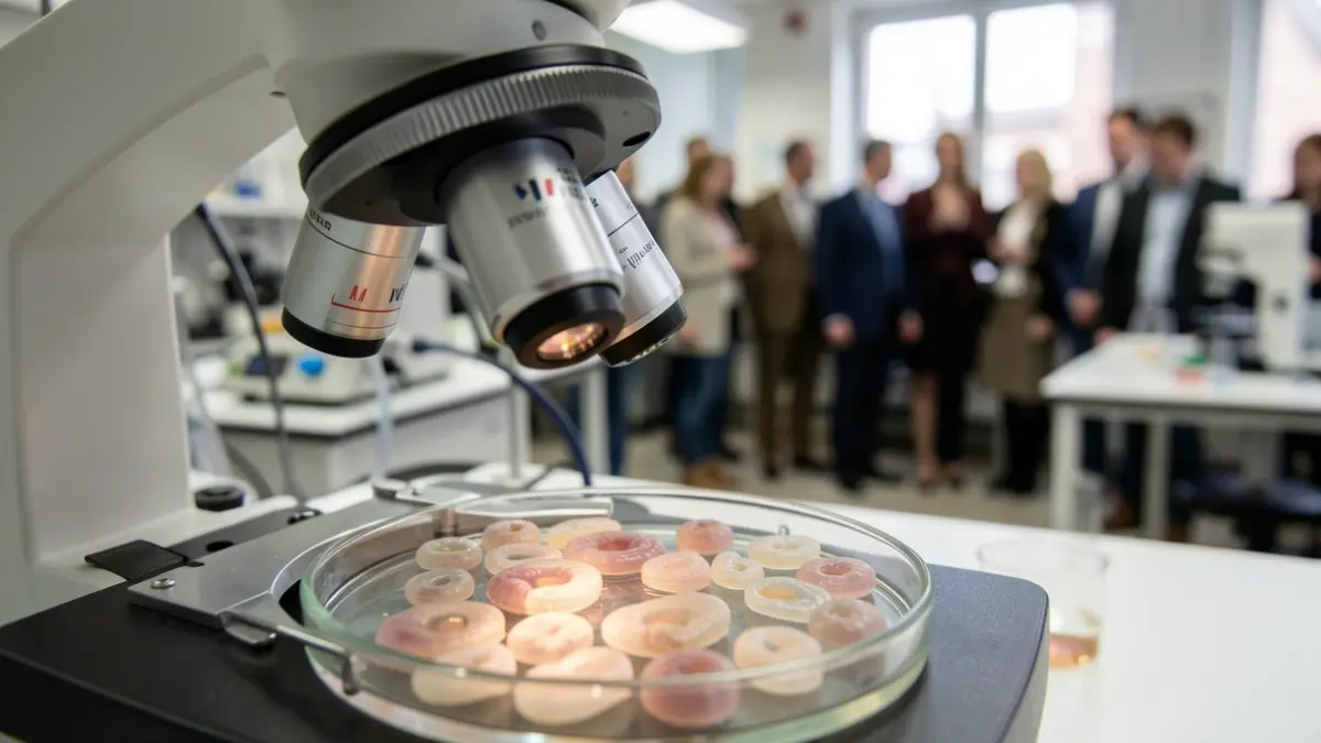 Imagem genérica de um microscópio a focar uma placa de Petri com células embrionárias num laboratório científico.