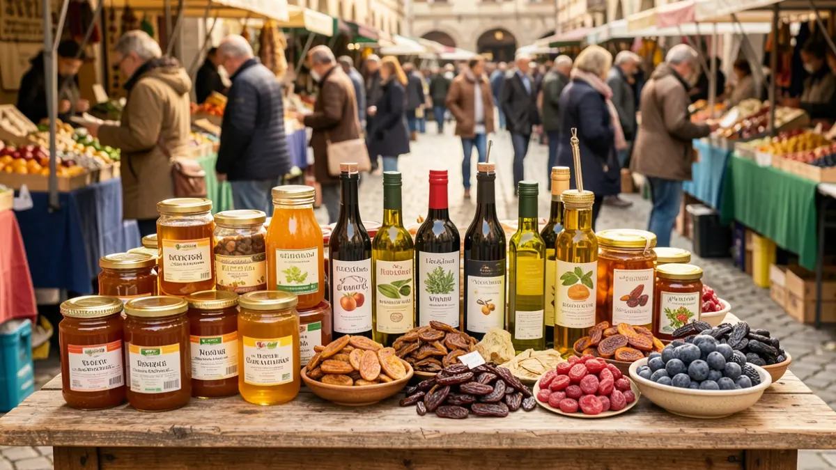 Produtos biológicos das Terras de Trás-os-Montes em exposição numa feira.
