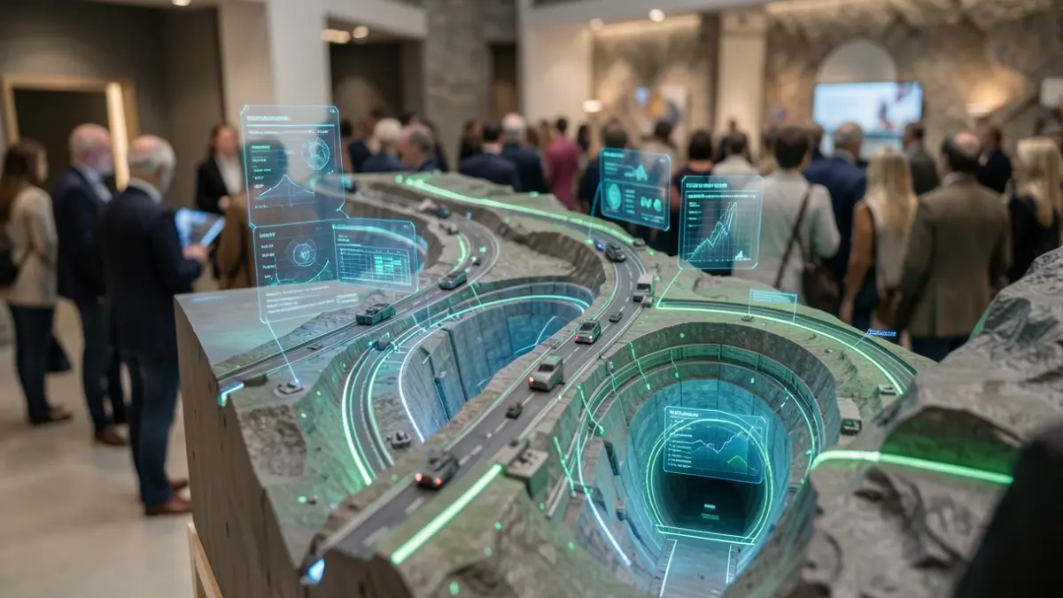 Digital representation of a complex tunnel 3D model with engineering interfaces.
