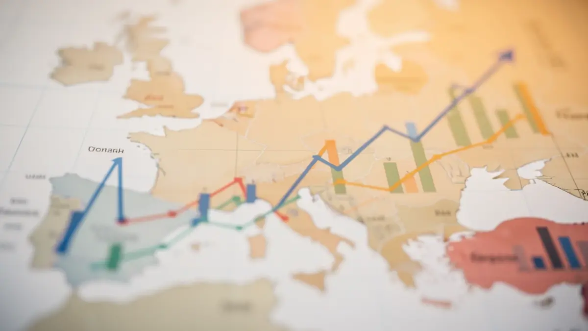 Imagen genérica de gráficos económicos y mapa de Europa.