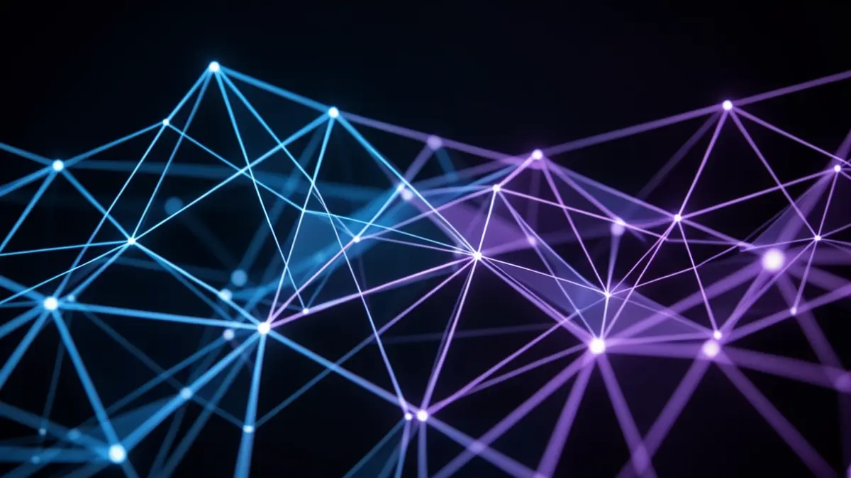 Imagem genérica de uma representação abstrata de tecnologia e inteligência artificial com linhas de rede brilhantes.